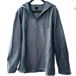 J.Crew Men's Blue Chambray Popover Hoodie Shirt
